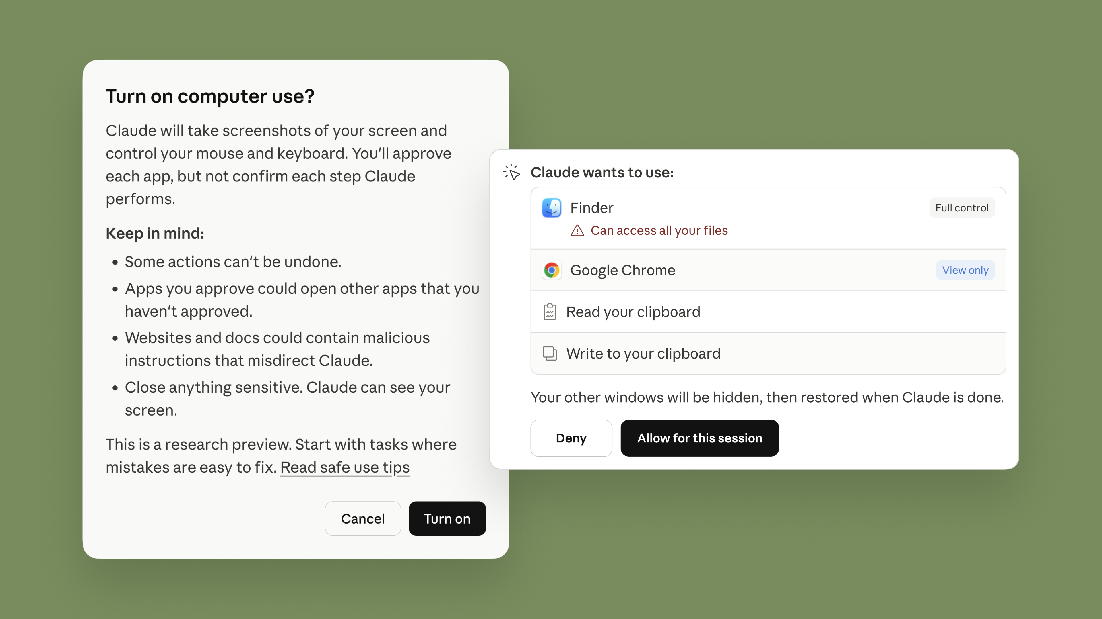 Claude asking for permission to access an application on the user's desktop before performing a task